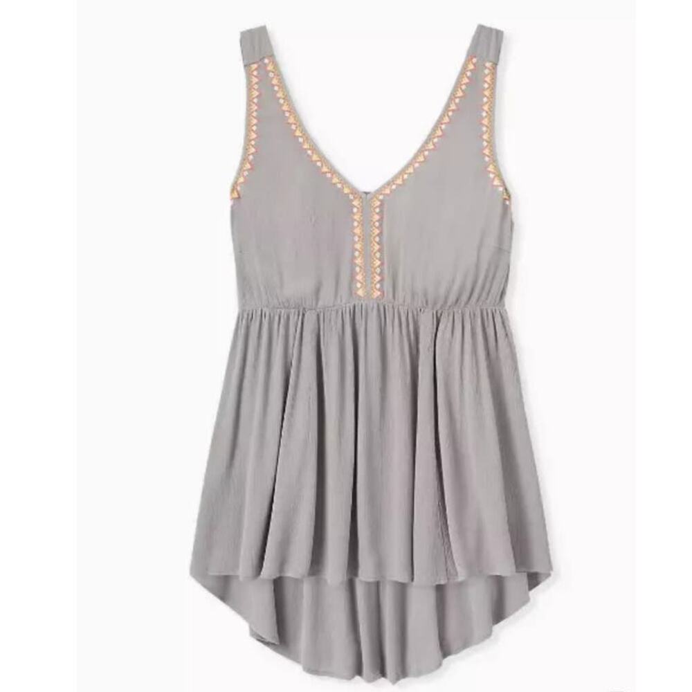 Torrid Gray Crinkled Gauze Embroidered HI-LO Babydoll Tank Top NWT Women's 3XL